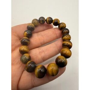 Natural Tigers Eye Beaded Stretch Bracelet Brown Gold Round Gemstone 10mm Beads
